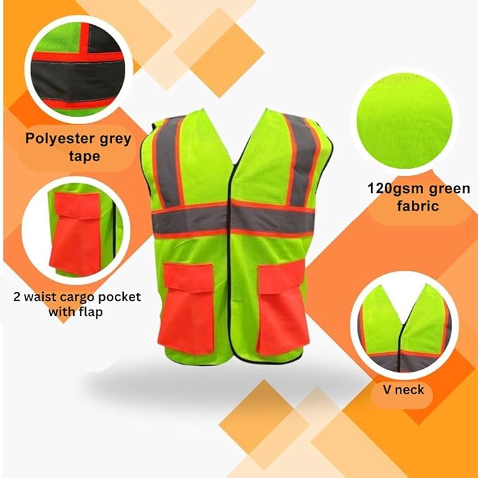 Deltech Polyester Safety Jackets S H01 Without Sleeves Green_1