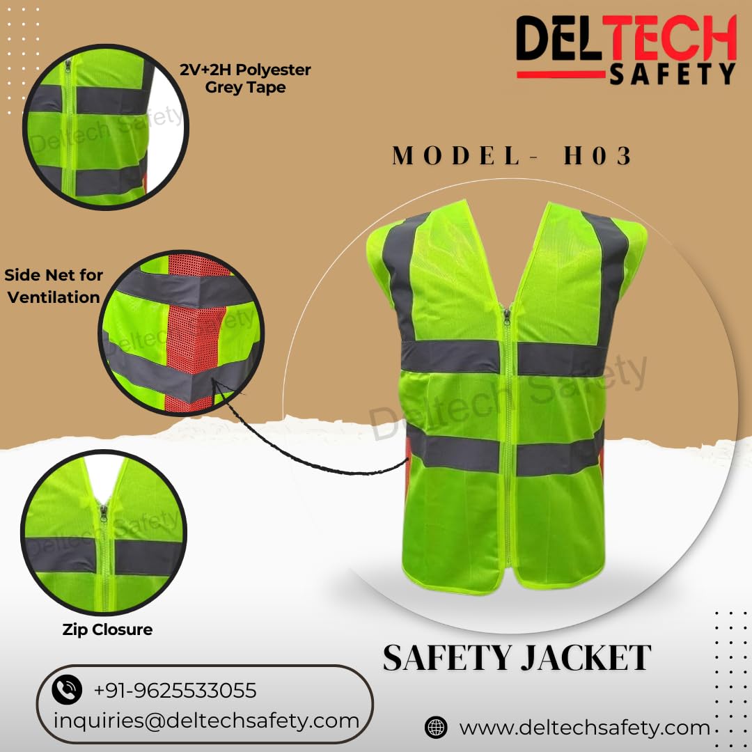 Deltech Polyester Safety Jackets L H03 Without Sleeves Green_1