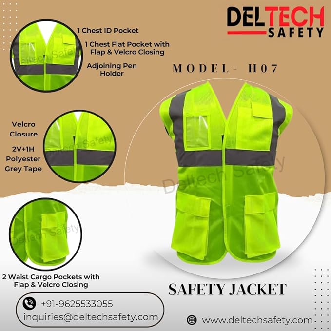 Deltech Polyester Safety Jackets L H07 Without Sleeves Green_1