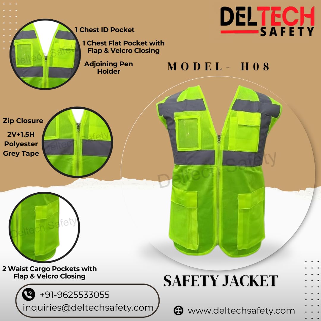 Deltech Polyester Safety Jackets L H08 Without Sleeves Green_1