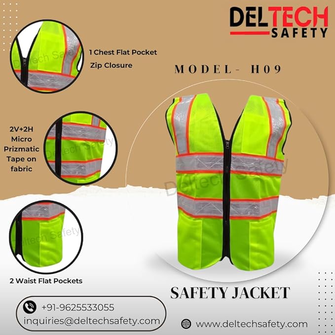 Deltech Polyester Safety Jackets L H09 Without Sleeves Green_1