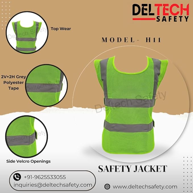 Deltech Polyester Safety Jackets L H11 Without Sleeves Green_1