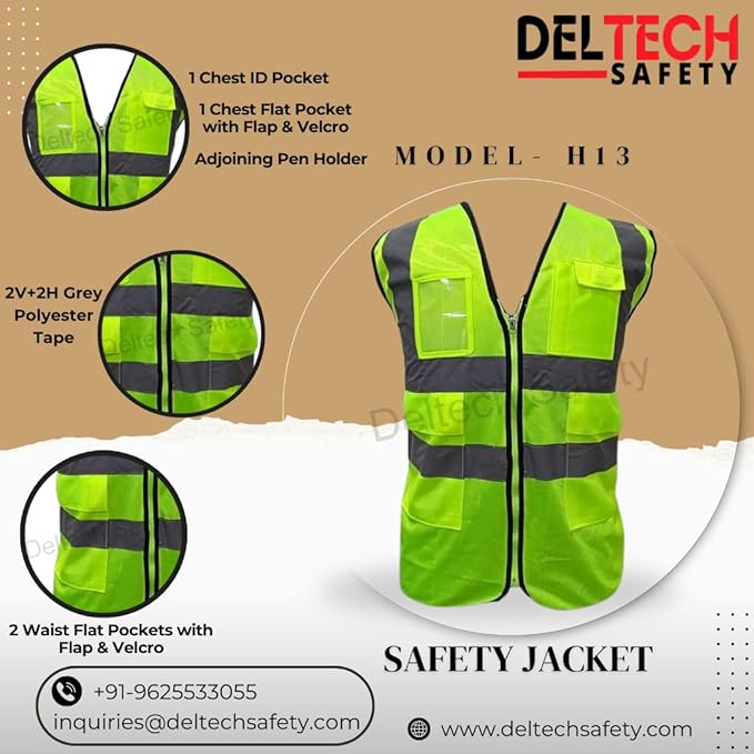 Deltech Polyester Safety Jackets L H13 Without Sleeves Green_1