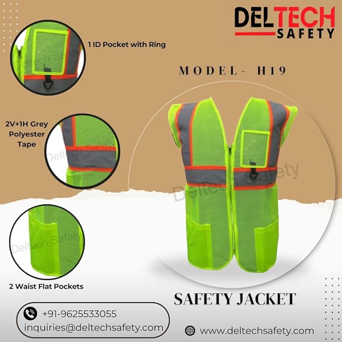 Deltech Polyester Safety Jackets L H19 Without Sleeves Green_1