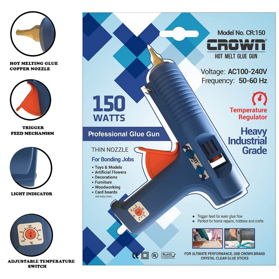 CROWN CR-150 Hot Melt Corded Glue Gun 150 W 11 mm Trigger Fed_4