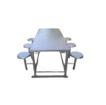 Stainless Steel 6 Seater Canteen Dining Table Fixed Chair Silver_0