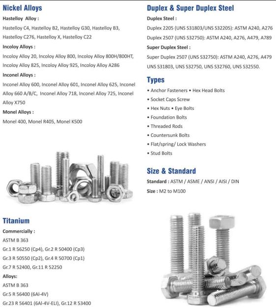 Amigo Impex M4 Titanium Hexagon Head Bolts Grade 2 30 mm ASTM B 363_1