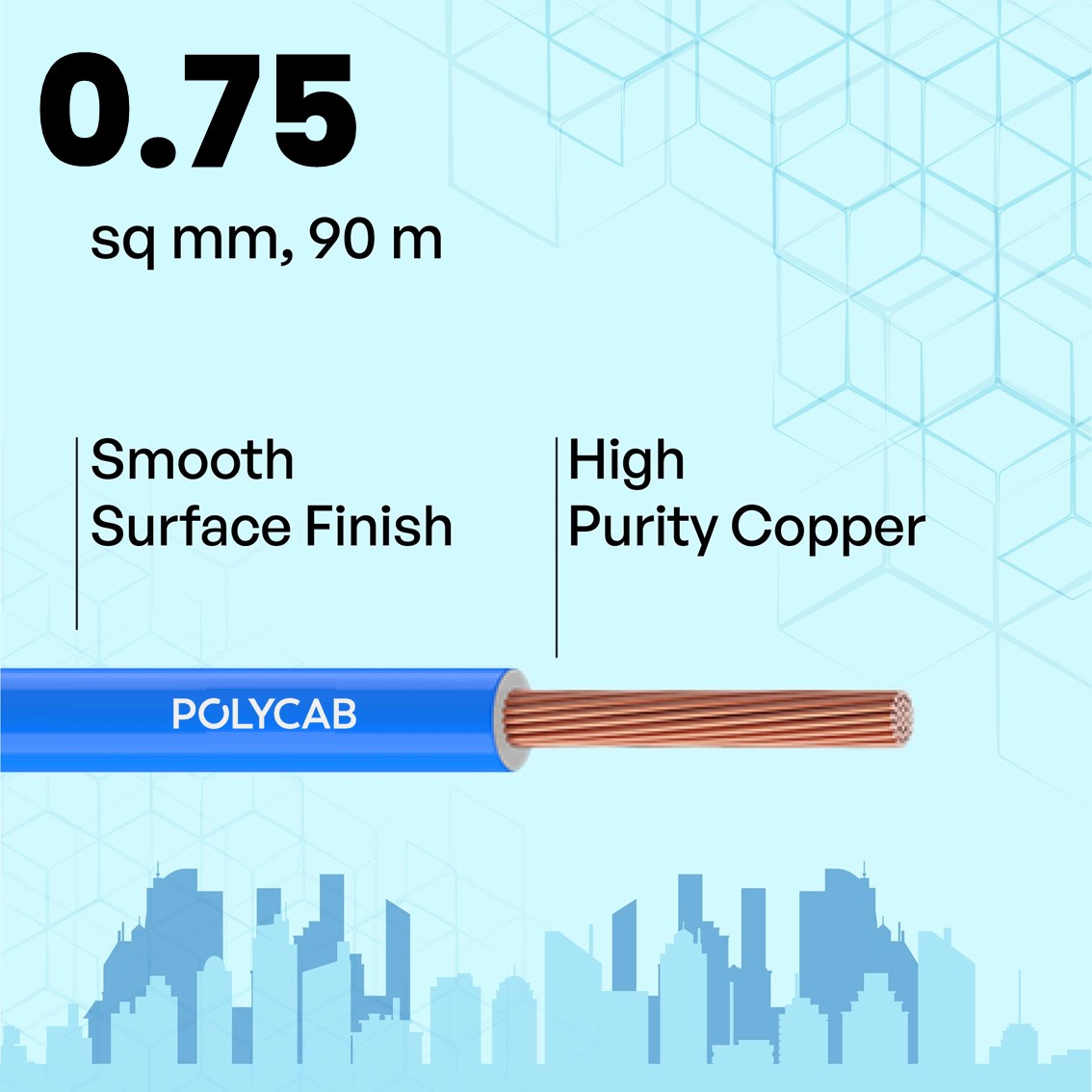 Polycab 0.75 sqmm MAXIMA+ HR FR LSH LF Electric Wire Blue 90 m_2
