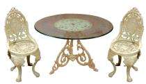 SE Cast Iron 2 Seater Glass Top Dining Table Set Round Beige_0