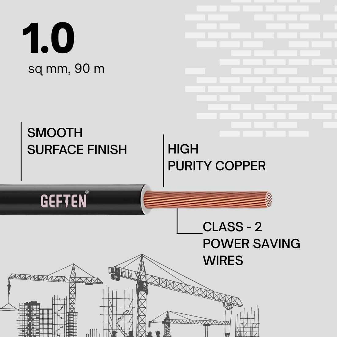 Geften 1 sqmm Geften Green HR-FR-LSH-LF Electric Wire Black 90 m_1