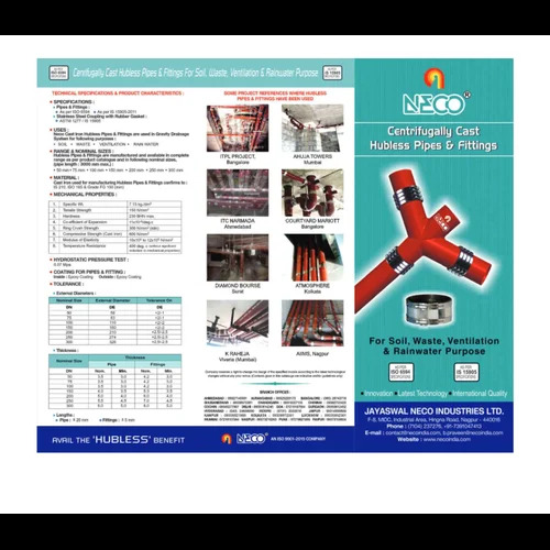Jayaswal Neco Industries 250 mm Hubless CI Pipes 3 m Plain_2