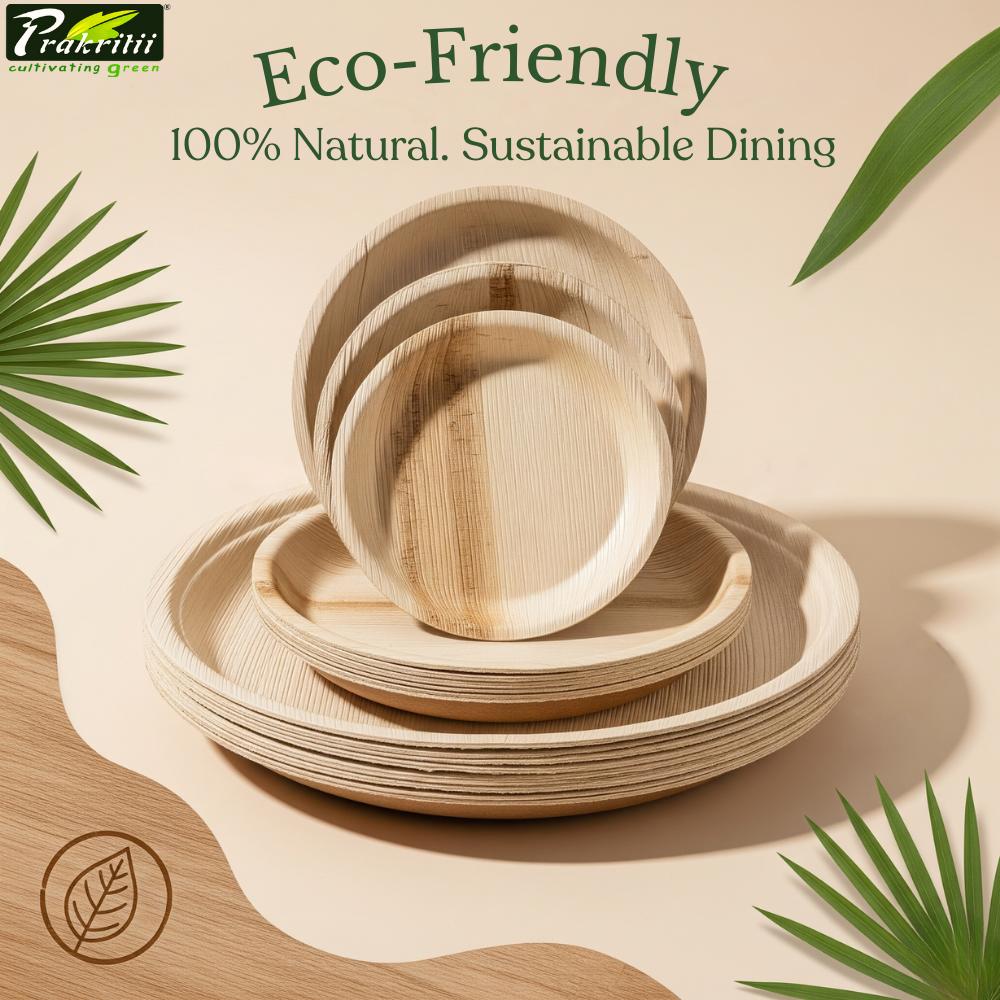 Areca Leaf Disposable Plates Round 8 inch Beige_2