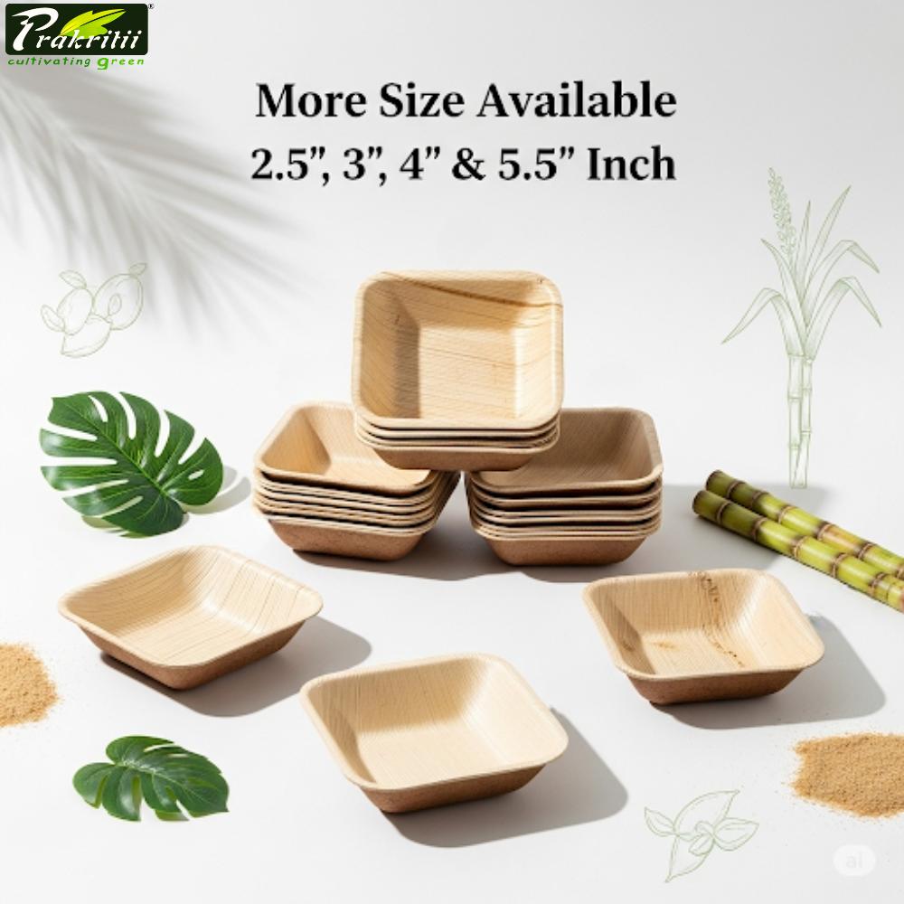 Areca Leaf Disposable Bowls Square 4 x 4 inch Beige_2