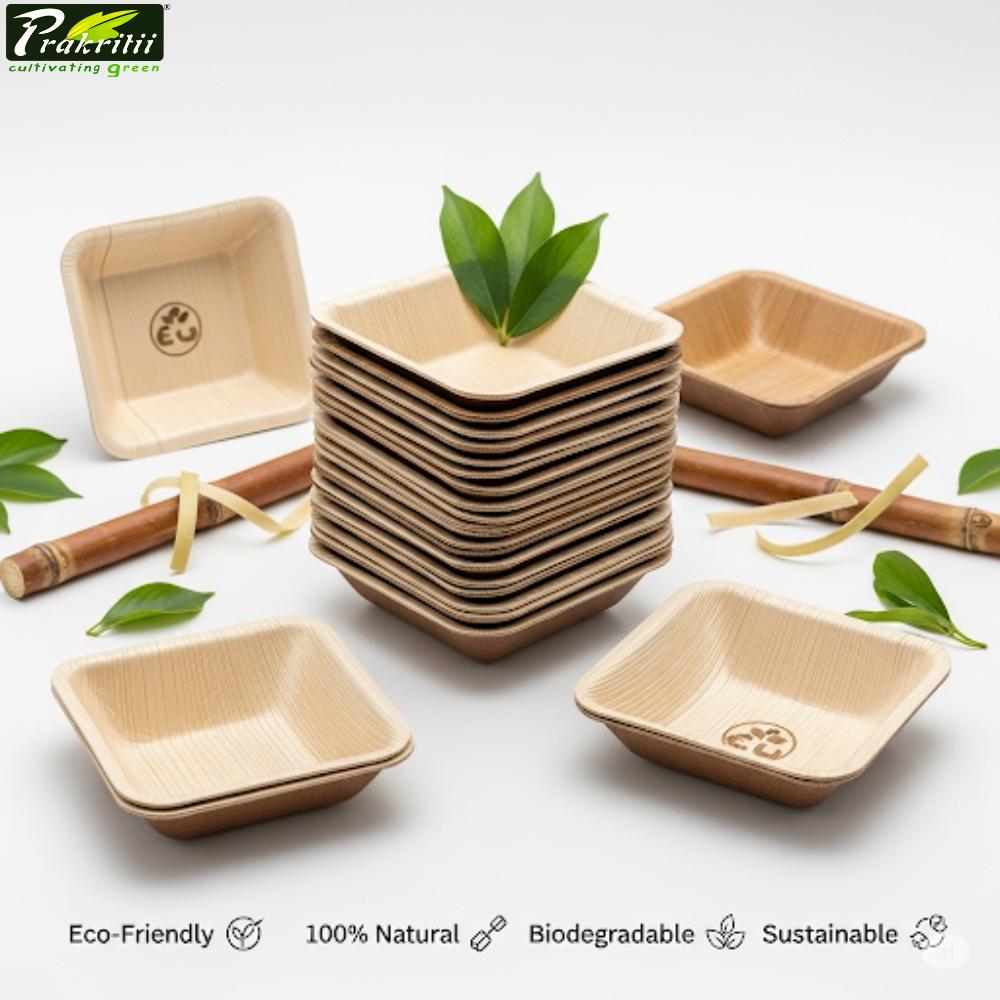 Areca Leaf Disposable Bowls Square 4 x 4 inch Beige_3