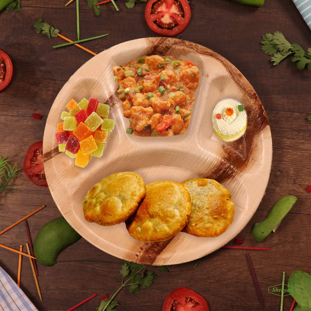 Areca Leaf Disposable Plates Round 12 inch Beige_2