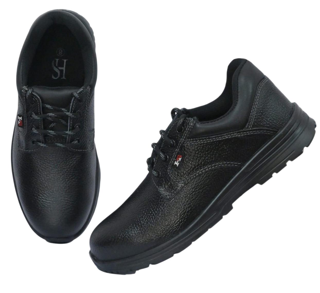 H S INTERNATIONAL HS-2201 Buff Barto Leather Steel Toe Safety Shoes Black_1