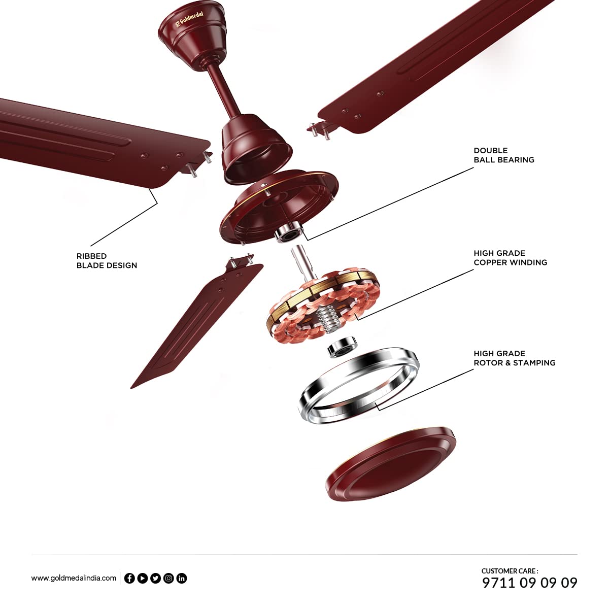 Goldmedal Air GT 1200 mm 3 Blades 52 W Brown Ceiling Fans_1