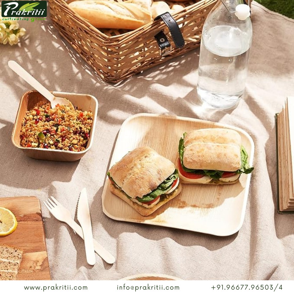 Areca Leaf Disposable Plates Square 8 inch Beige_1