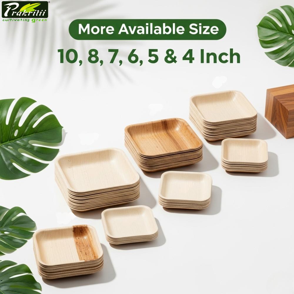 Areca Leaf Disposable Plates Square 8 inch Beige_3