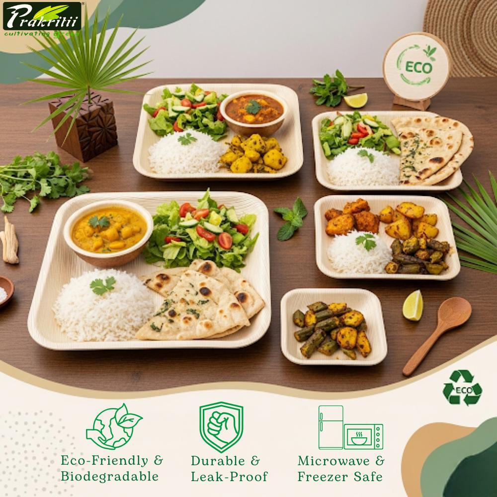 Areca Leaf Disposable Plates Square 8 inch Beige_4