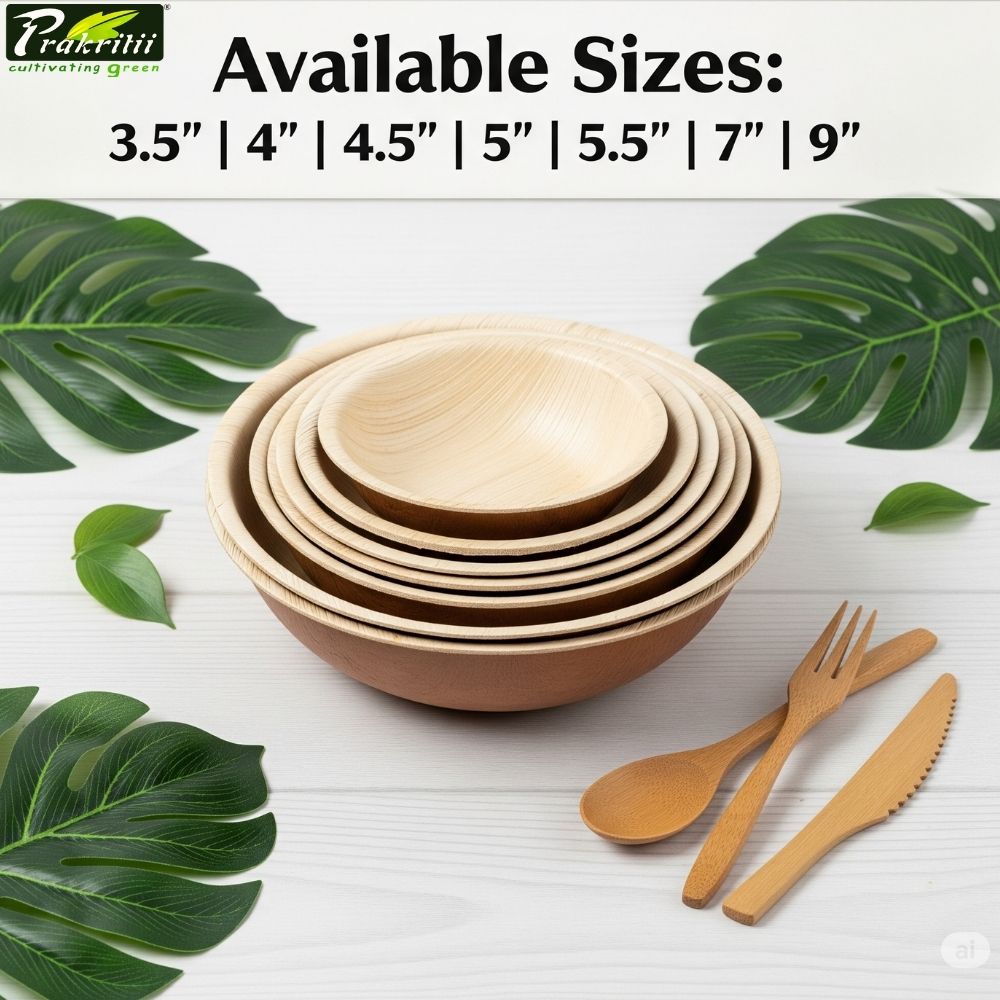 Areca Leaf Disposable Bowls Round 4 inch Beige_2