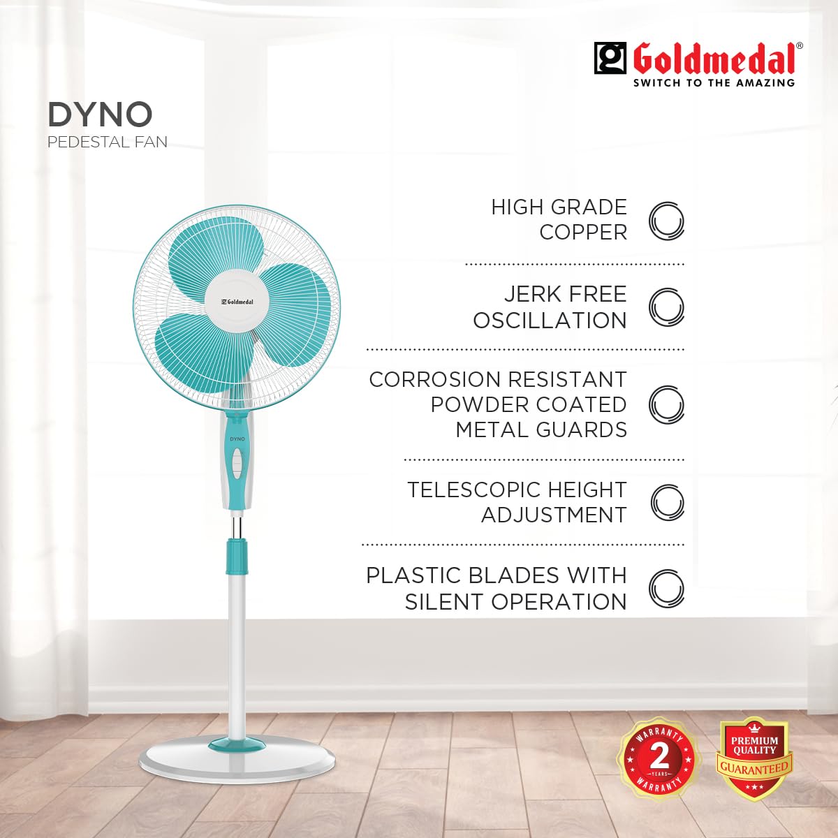 Goldmedal Dyno 400 mm Turquoise White Pedestal Fan_2