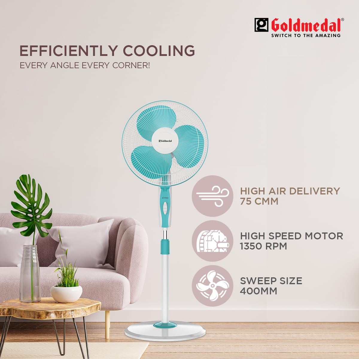 Goldmedal Dyno 400 mm Turquoise White Pedestal Fan_3
