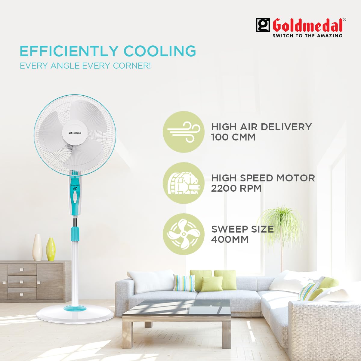 Goldmedal Dyno Pro 400 mm Turquoise White Pedestal Fan_1