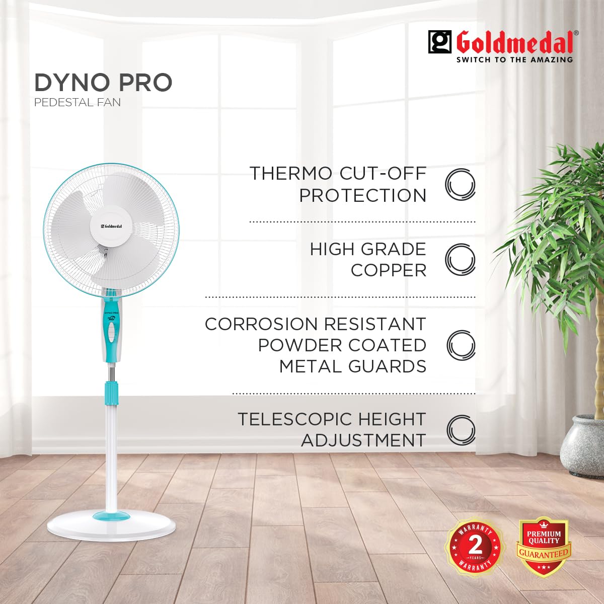 Goldmedal Dyno Pro 400 mm Turquoise White Pedestal Fan_2