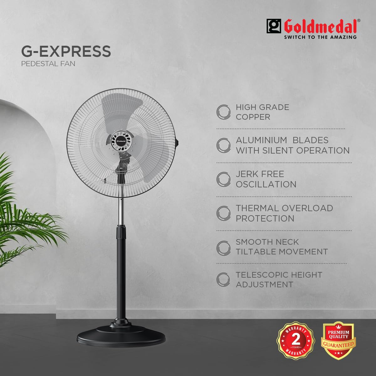 Goldmedal G-Express 450 mm Black Silver Pedestal Fan_2