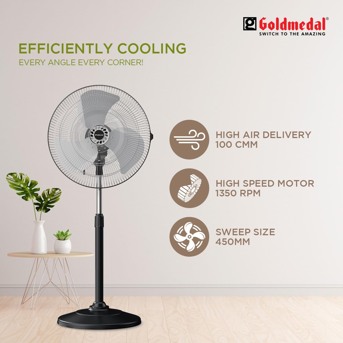 Goldmedal G-Express 450 mm Black Silver Pedestal Fan_3