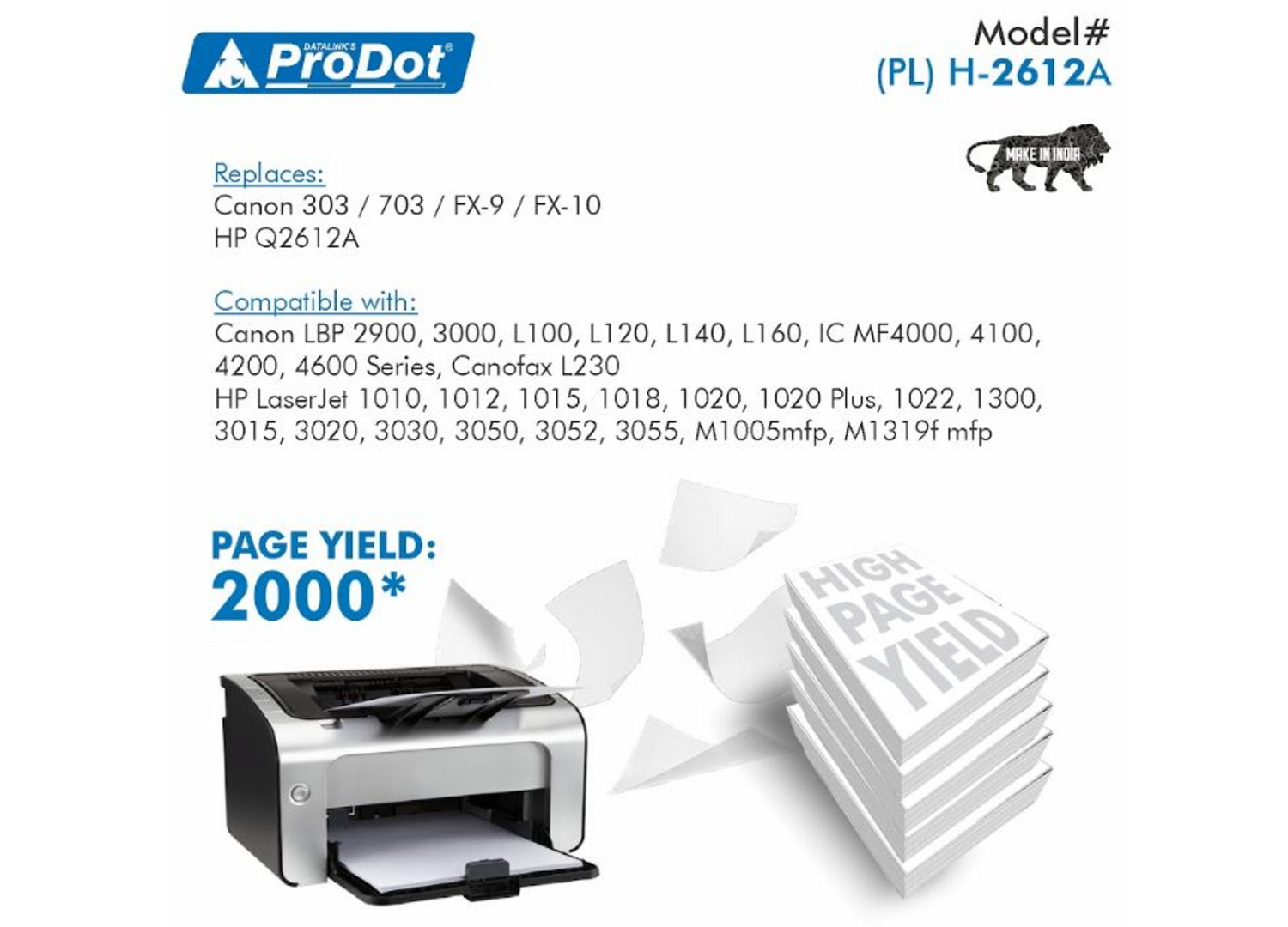 ProDot Black Laser Toner HP, Canon Q2612A, CRG 303/703/FX-9/FX-10 Compatible Ink Cartridge_2