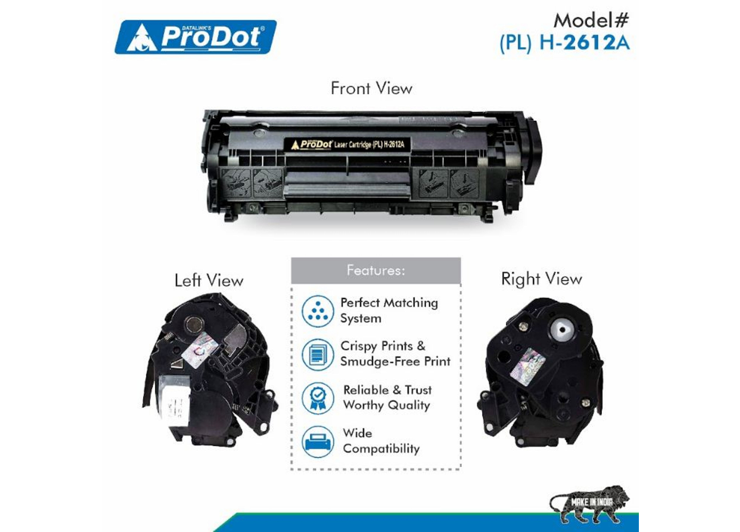 ProDot Black Laser Toner HP, Canon Q2612A, CRG 303/703/FX-9/FX-10 Compatible Ink Cartridge_3