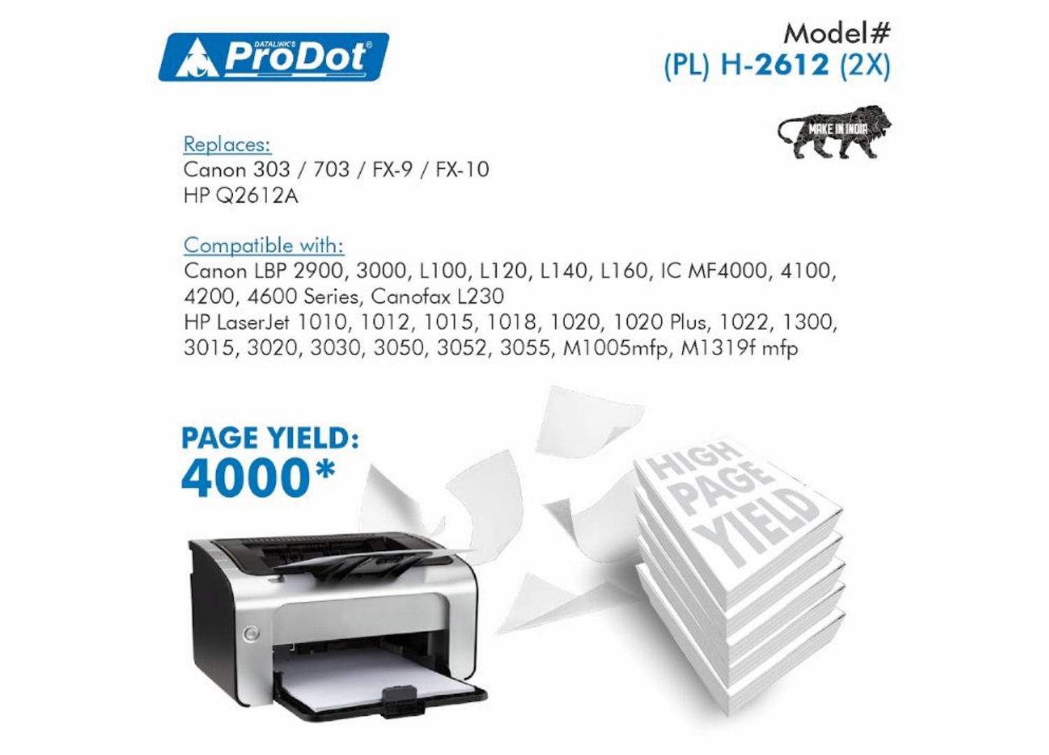 ProDot Black Laser Toner HP, Canon Q2612A, CRG 303/703/FX-9/FX-10 Compatible Ink Cartridge_2