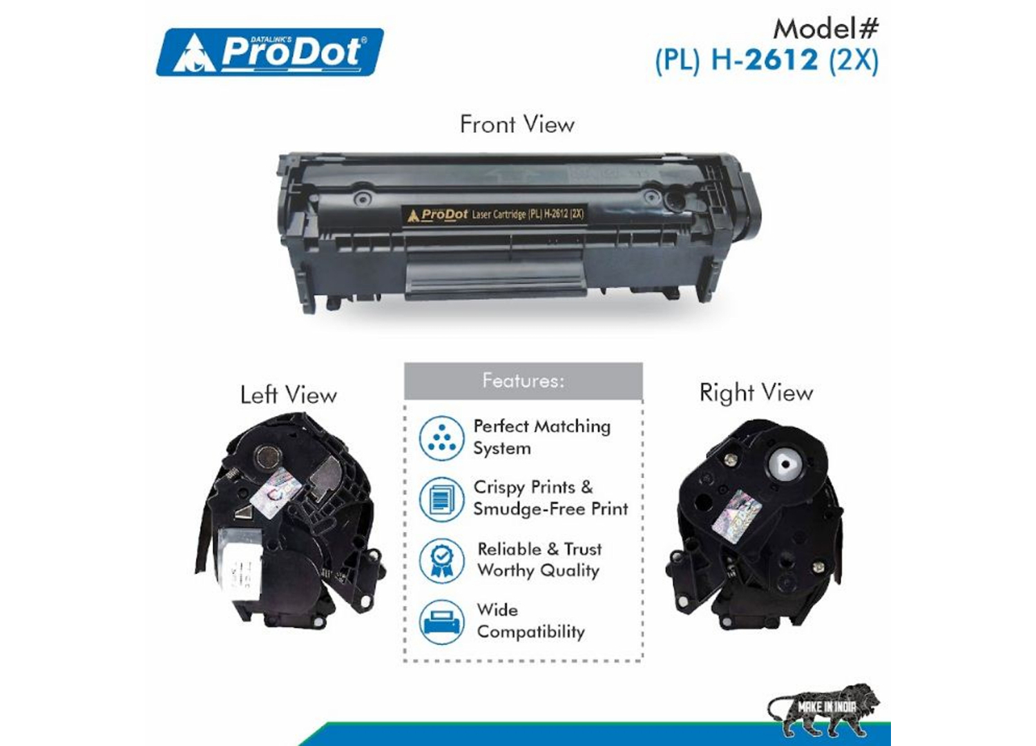 ProDot Black Laser Toner HP, Canon Q2612A, CRG 303/703/FX-9/FX-10 Compatible Ink Cartridge_3