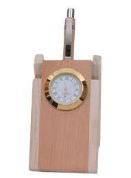 Wooden Brown Clock Pen Stand_0