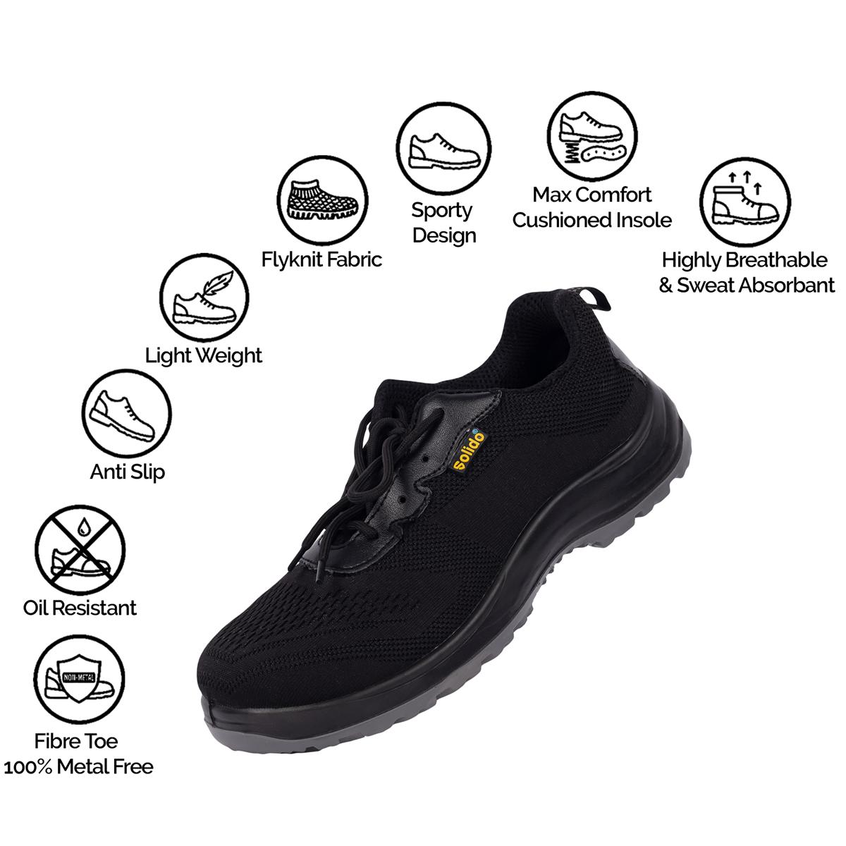 L&T SuFin Brand - Solido SportX SY07 Flyknit Fiber Toe Safety Shoes Black_2