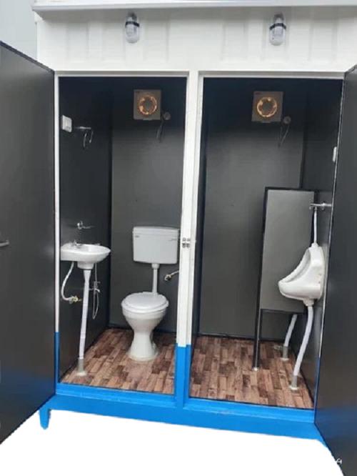 ICON STEEL Mild Steel 8 ft Portable Toilet Cabin White and Blue_1