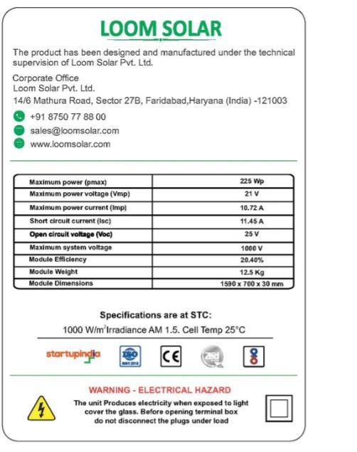 LOOM SOLAR 225 W Mono PERC Solar Panel_1