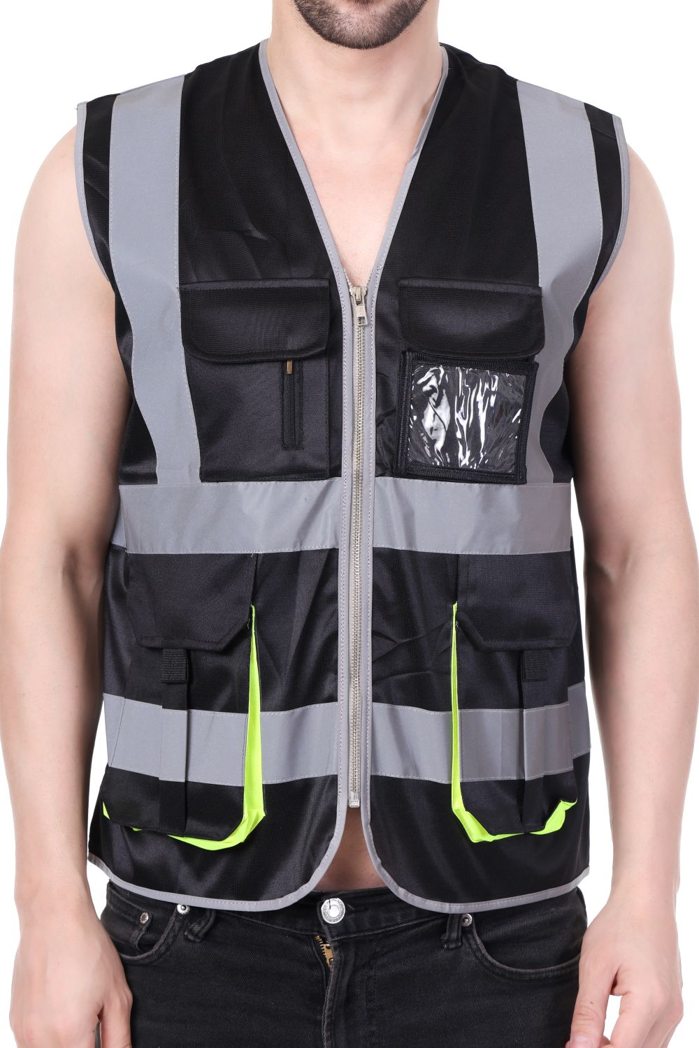 EVION Polyester Safety Jackets M ES-024 Reflective Black_1