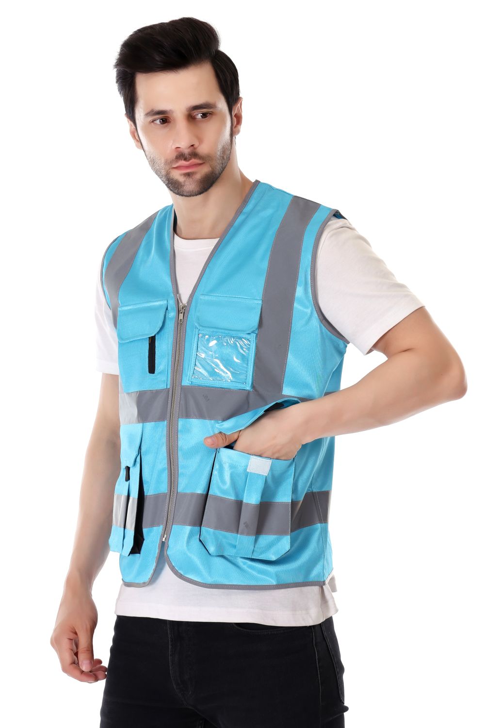 EVION Polyester Safety Jackets S ES-024 Reflective Sky Blue_3