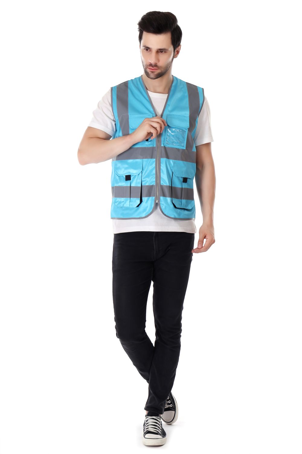 EVION Polyester Safety Jackets M ES-024 Reflective Sky Blue_4