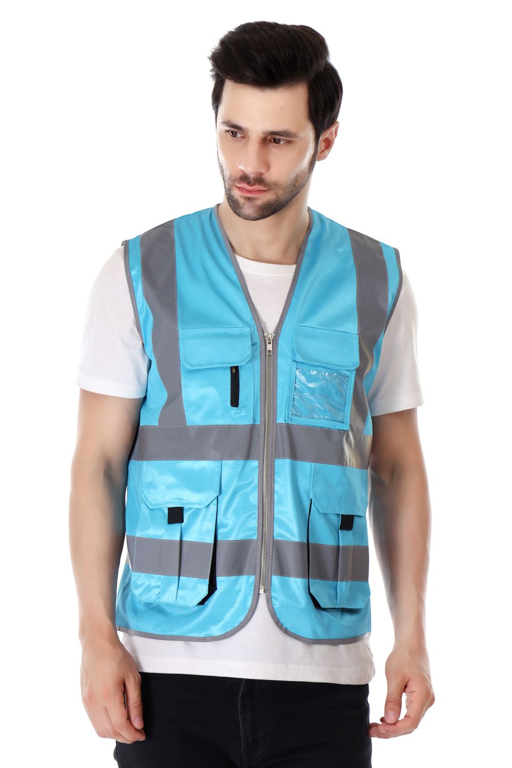 EVION Polyester Safety Jackets L ES-024 Reflective Sky Blue_1