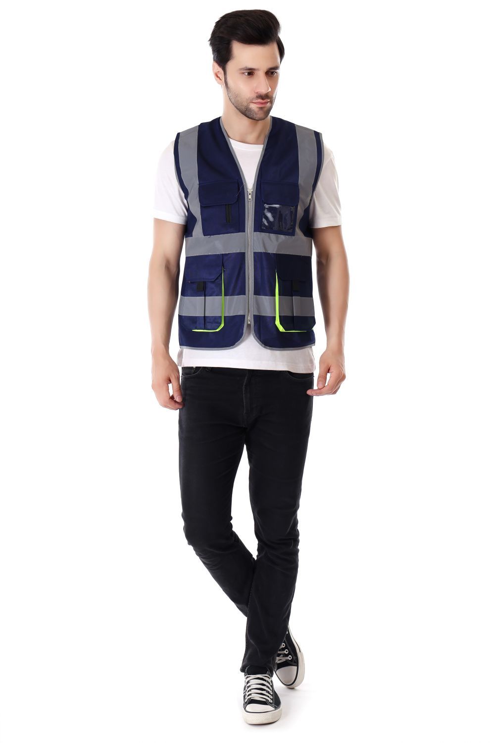 EVION Polyester Safety Jackets L ES-024 Reflective Navy Blue_4