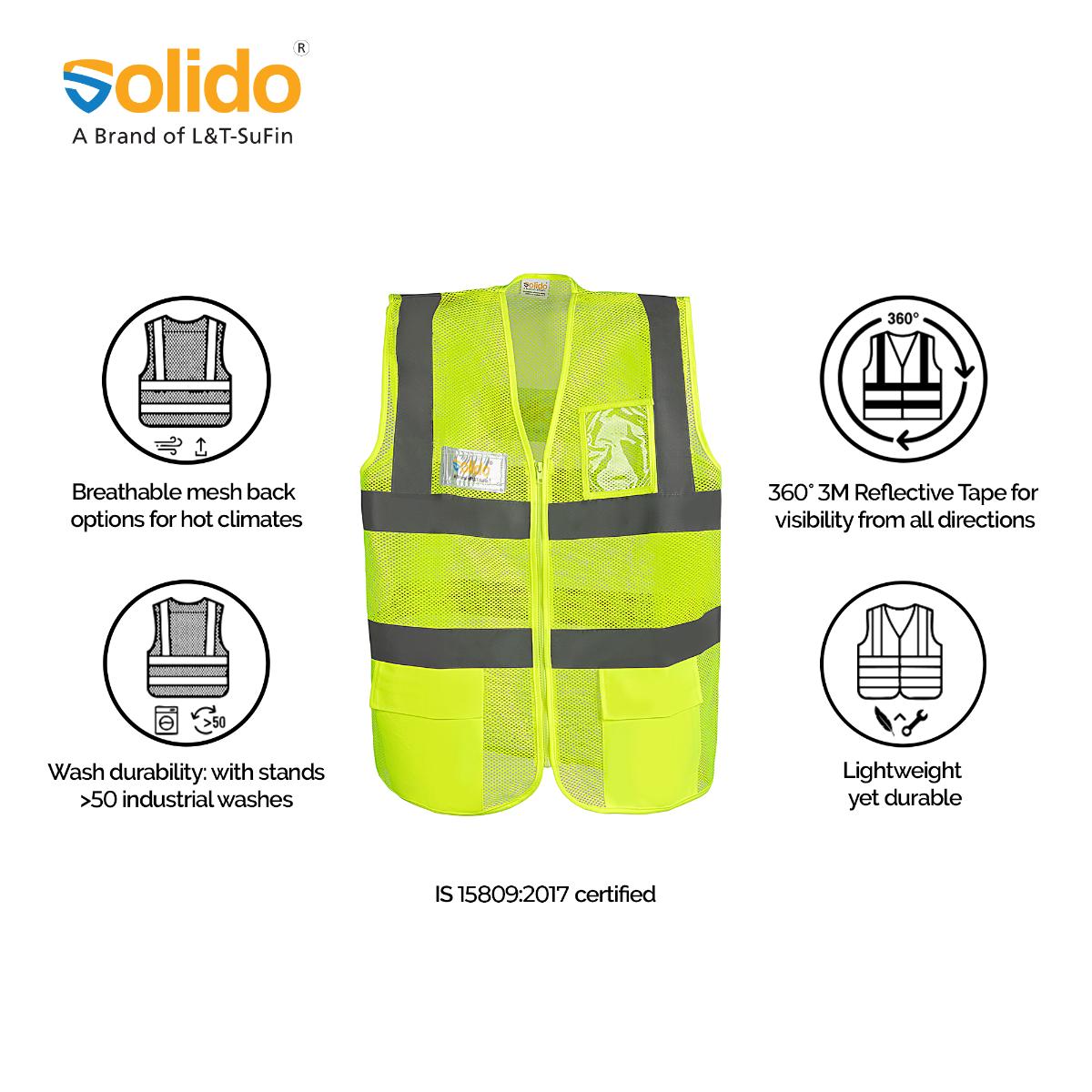 L&T SuFin Brand - Solido 100% Polyester Safety Jackets L Hi-Vis 120 Pro Reflective Green_1