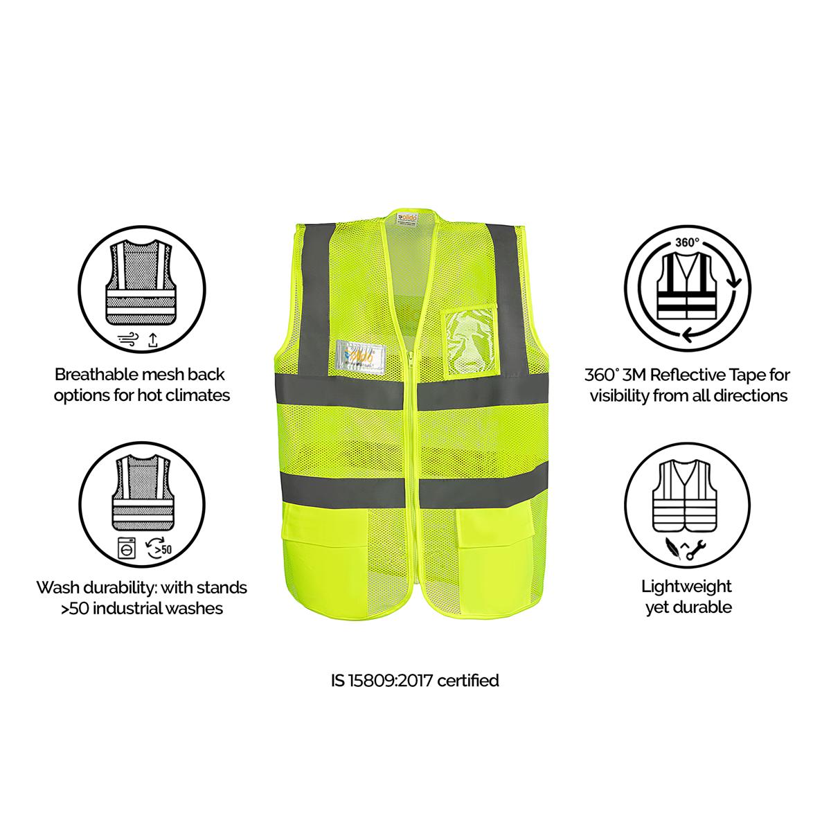 L&T SuFin Brand - Solido 100% Polyester Safety Jackets XL Hi-Vis 120 Pro Reflective Green_2