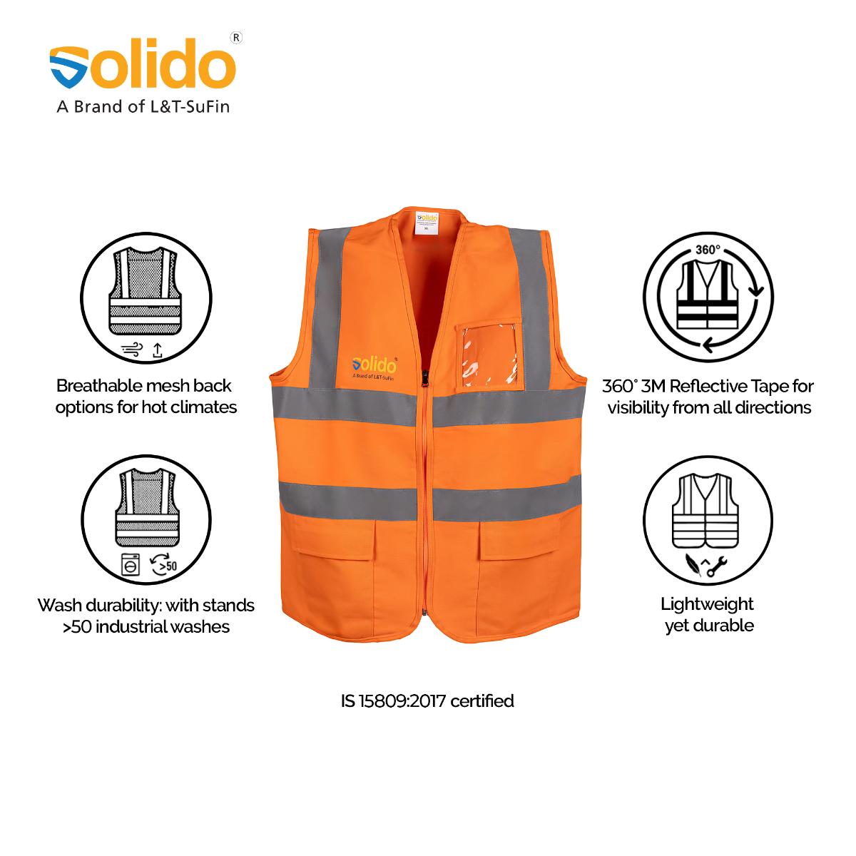 L&T SuFin Brand - Solido 100% PolyCotton Safety Jackets L Flashline Pro Reflective Orange_1