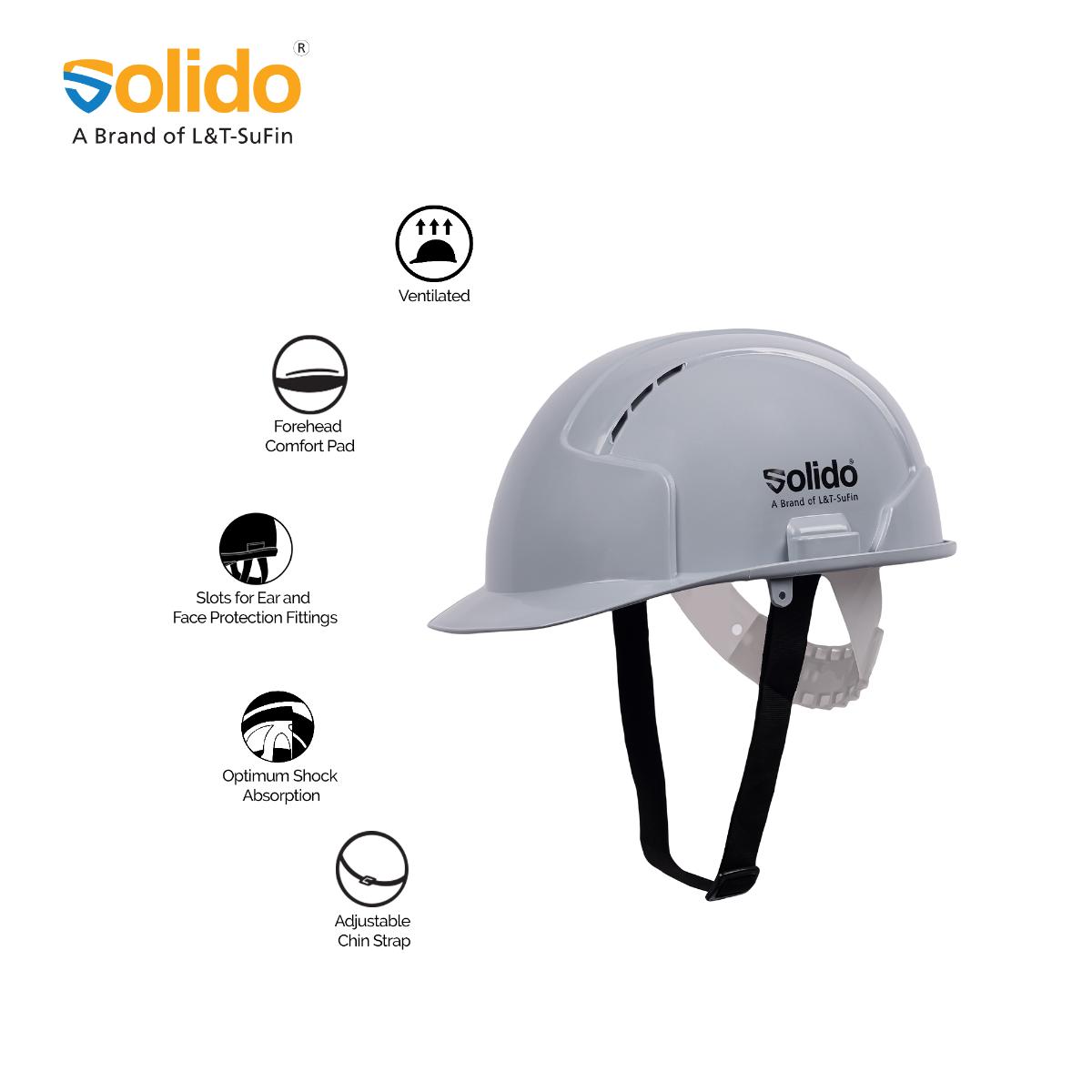 L&T SuFin Brand - Solido HDPE Grey Air Ventilated Safety Helmets Elite HA04N_1