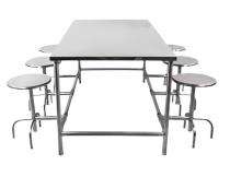 Stainless Steel 6 Seater Canteen Dining Table Fixed Chair Silver_0