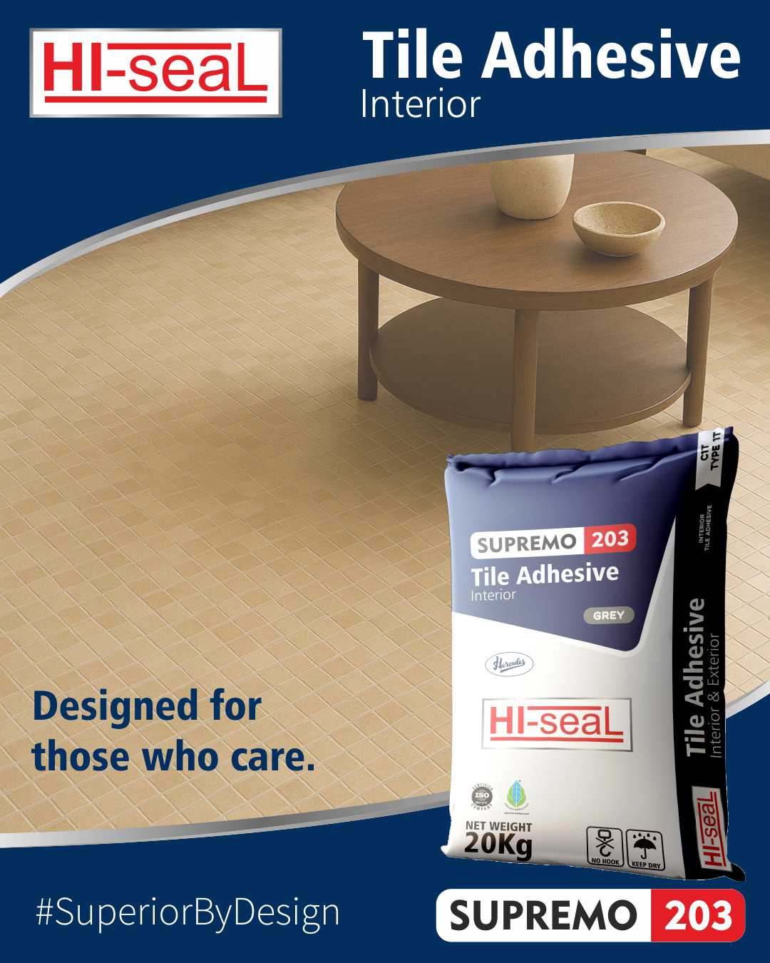 HI-seaL Supremo 203 Polymer modified cementitious Tile Adhesive 20 Kg_1